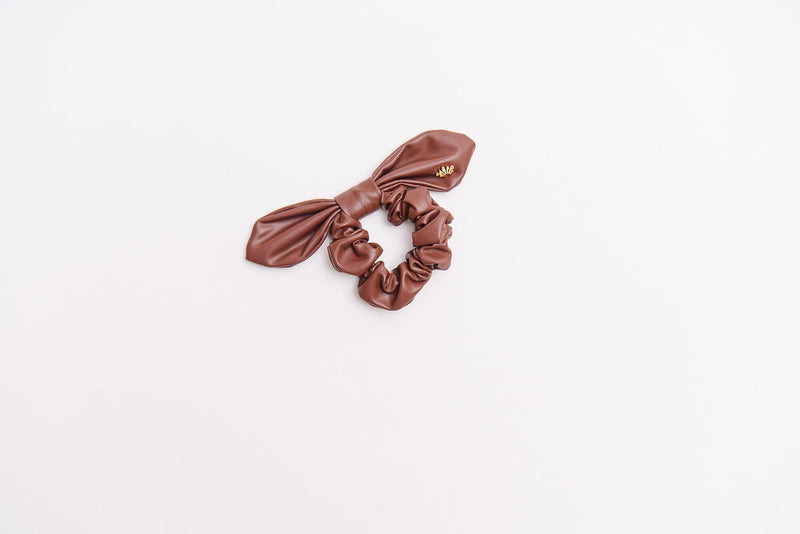 Faux Leather Bow Scrunchie