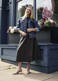 Laurent Faux Leather Midi Skirt
