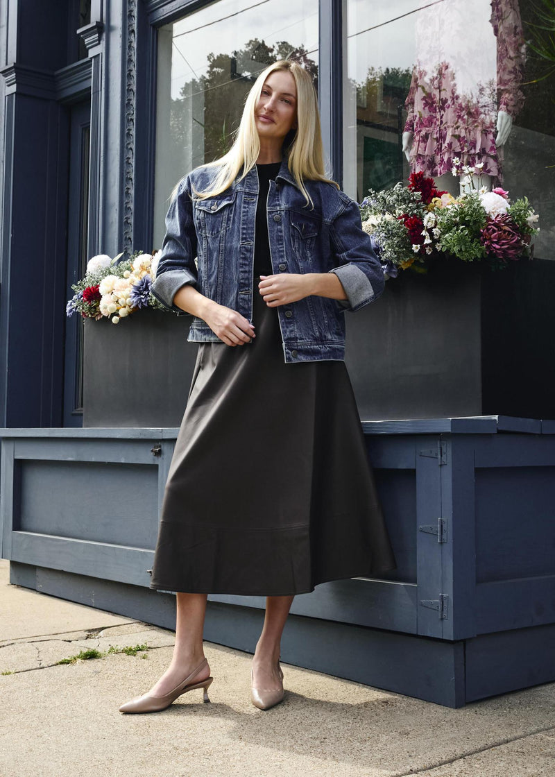 Laurent Faux Leather Midi Skirt