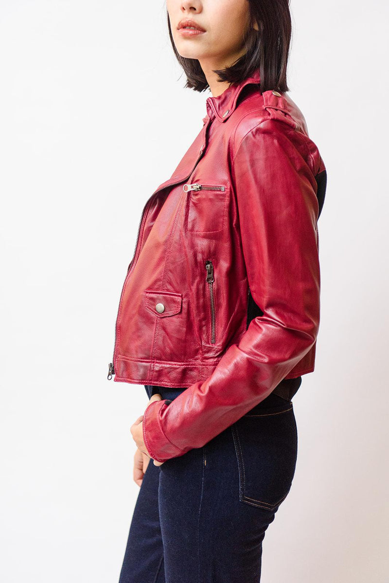 Piper Leather Jacket, Vintage Red