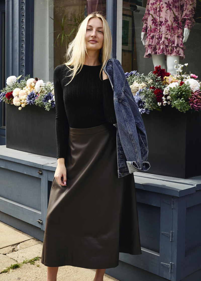 Laurent Faux Leather Midi Skirt