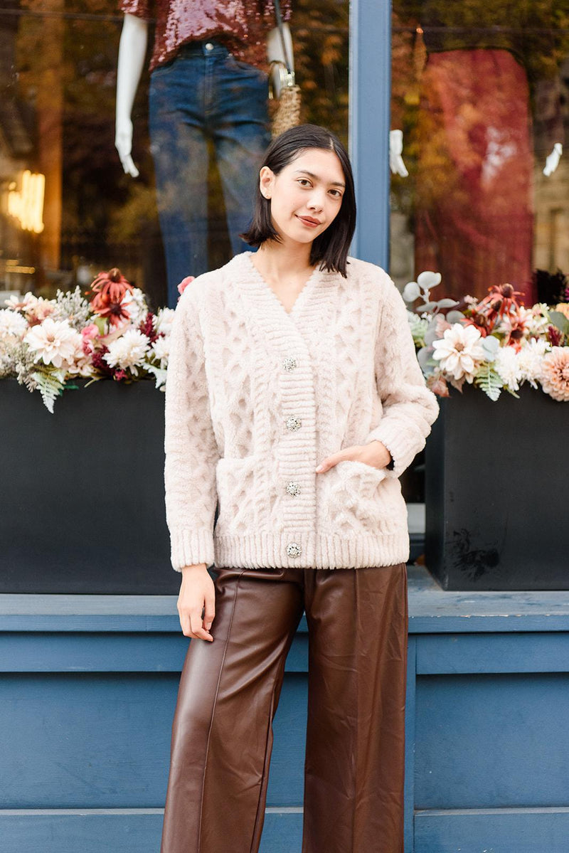 Sherpa Cardigan with Jewel Buttons