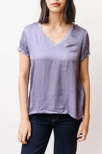 Sateen V-Neck Tee, Purple