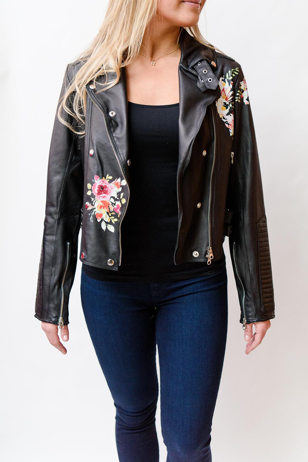 Leather jacket deals with flowers